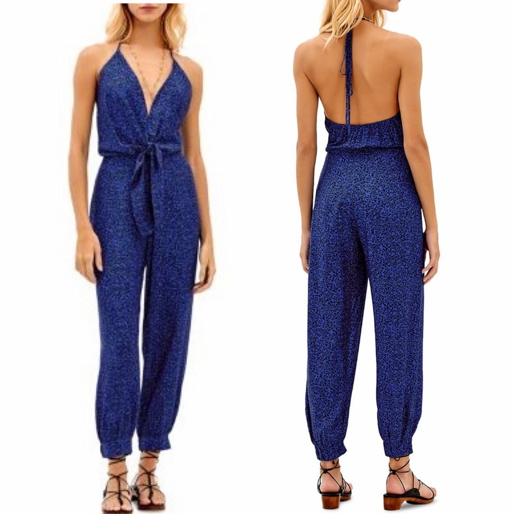 ViX Tita Nelly Silk Blend Floral Print Halter Women’s Jumpsuit Swim Cover-Up NEW